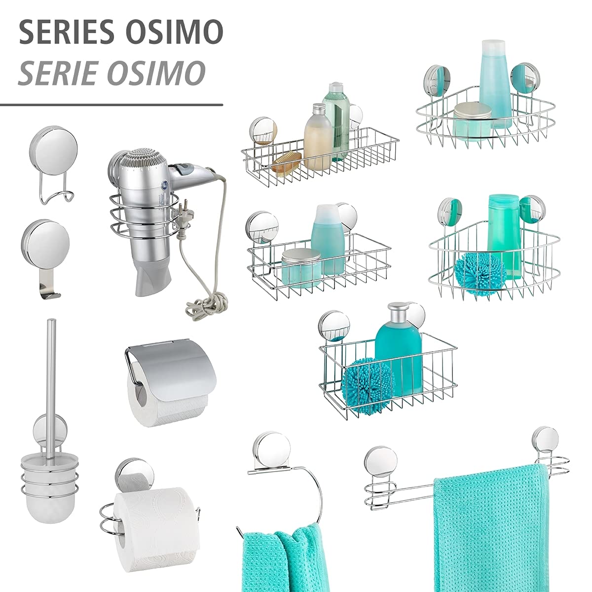 Wenko Osimo Static-Loc Plus ganci parete 2 pezzi acciaio