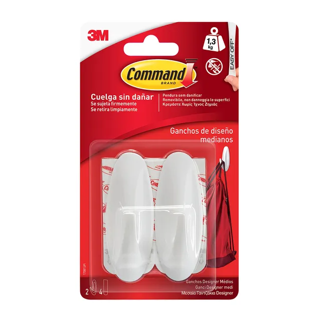 Command 17081 Ganci Adesivi Medi Bianchi 2 Pezzi 1,3 kg