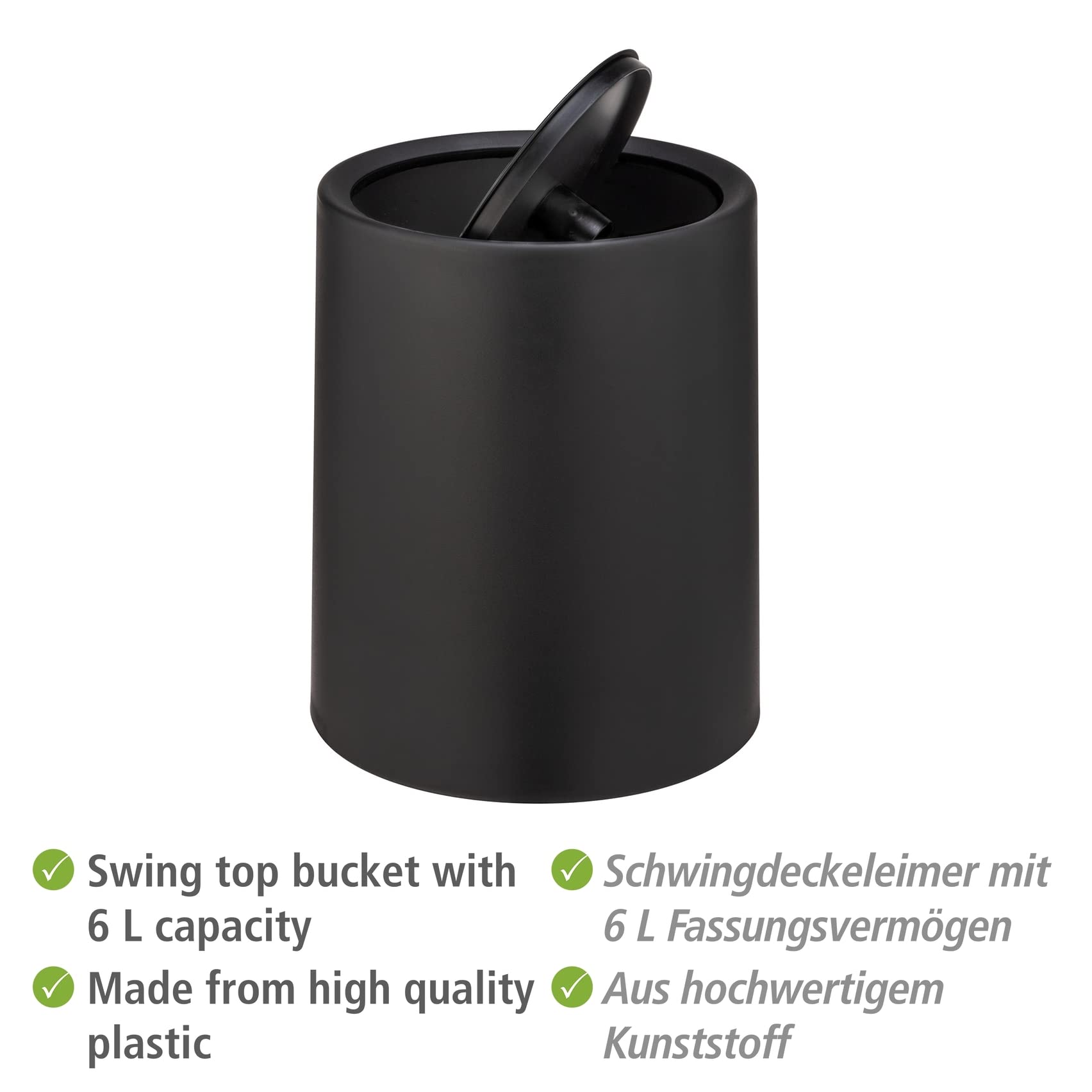 Wenko Atri pattumiera bagno 6 L nero con coperchio