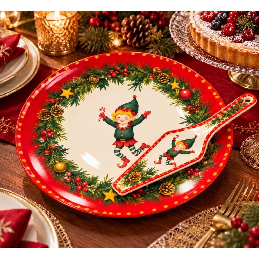 Cecaro Group Set Torta Gnomo Piatto 30 cm Ceramica 2 Pezzi