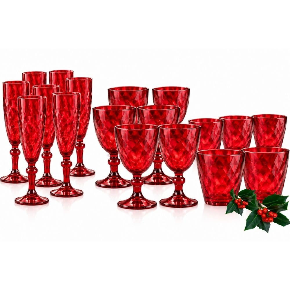 Cecaro Group Linea Diamante Bicchieri Rossi Vetro Set 18 Pezzi