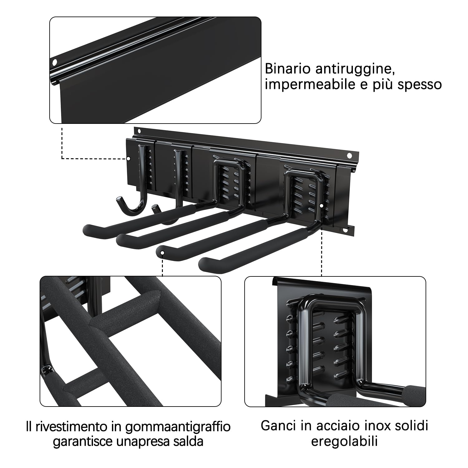 3-H porta attrezzi parete 120 cm acciaio inox 14 ganci