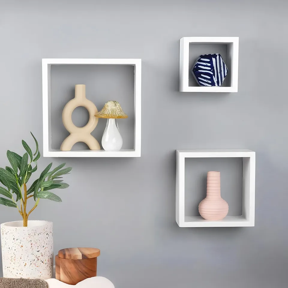 Cecaro Group Cubo Mensole Parete Bianche Set 3 Pezzi MDF