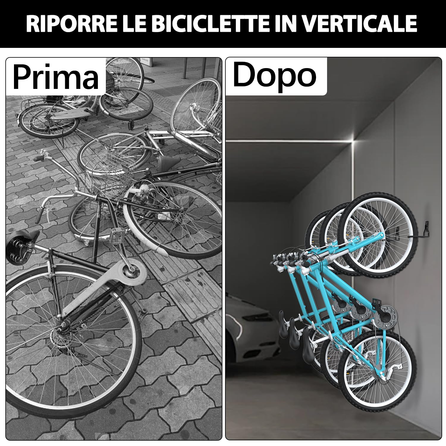 3-H gancio bici da muro acciaio 45 kg 8 pezzi