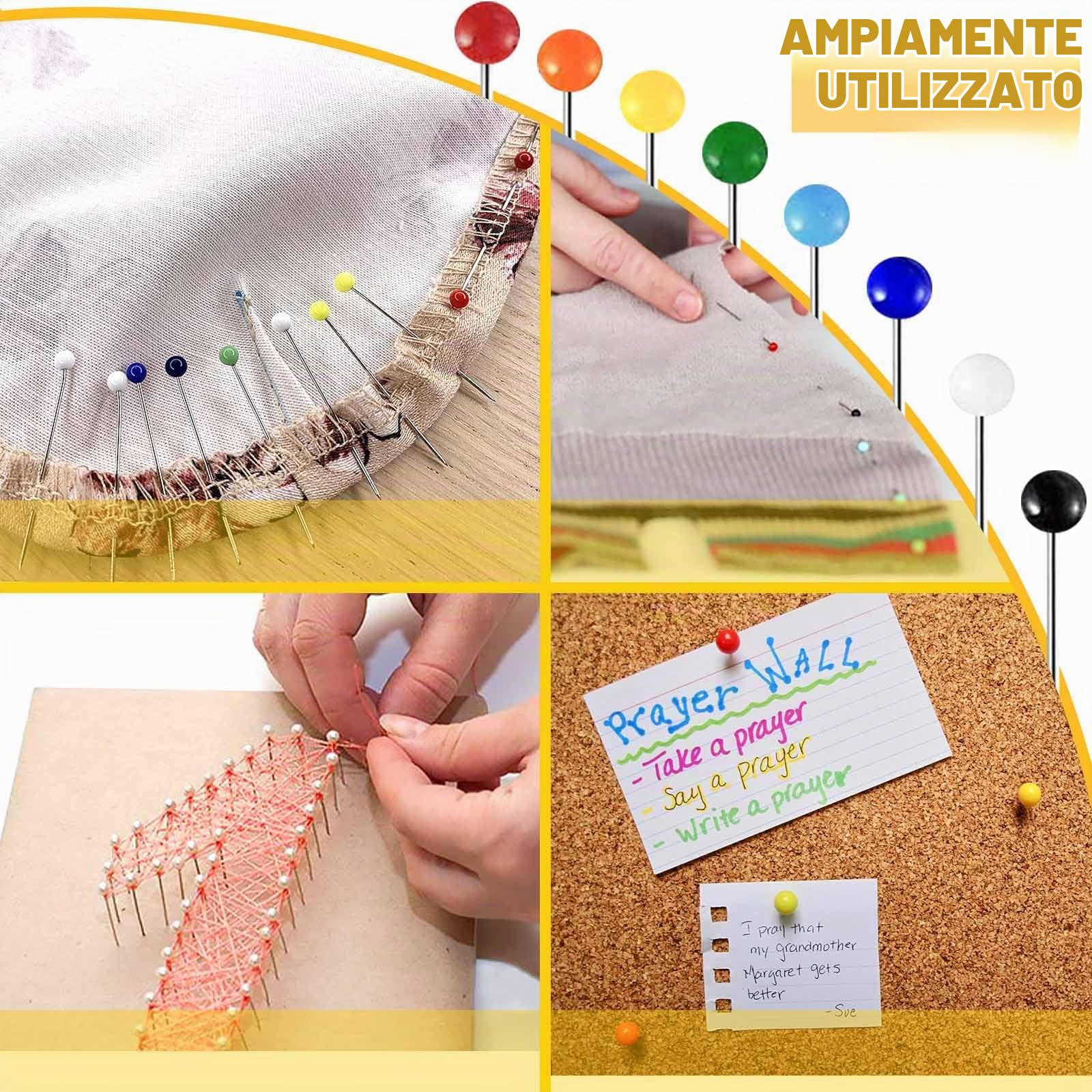 Quelcc spilli sarta 38 mm multicolore 250 pezzi testa vetro