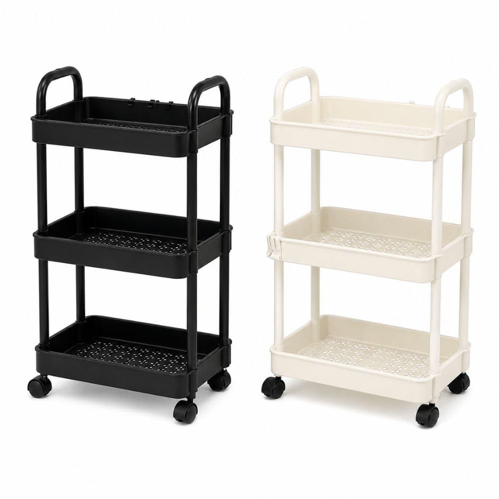 Cecaro Group carrello 3 ripiani con ruote nero bianco salvaspazio