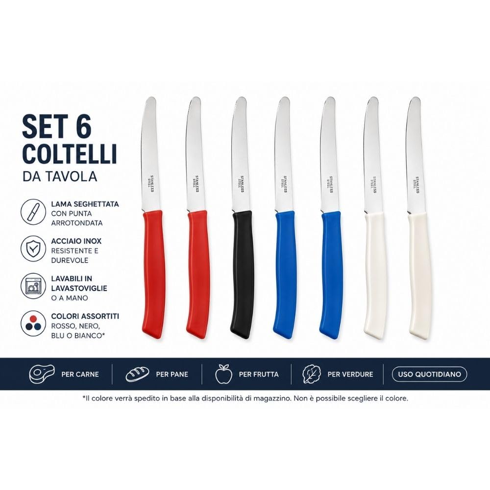 Cecaro Group Set 6 Coltelli Tavola Seghettati Inox