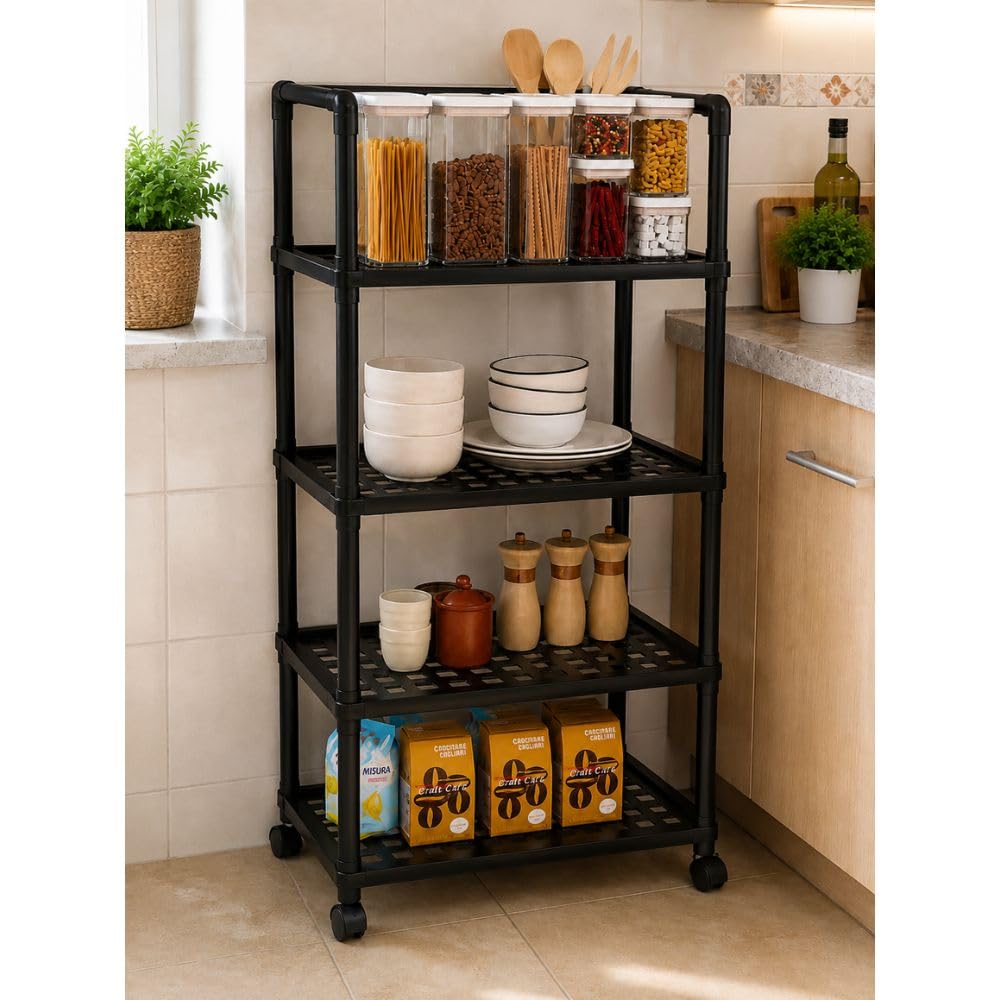 Cecaro Group Carrello Multiuso 4 Ripiani Nero 25 kg