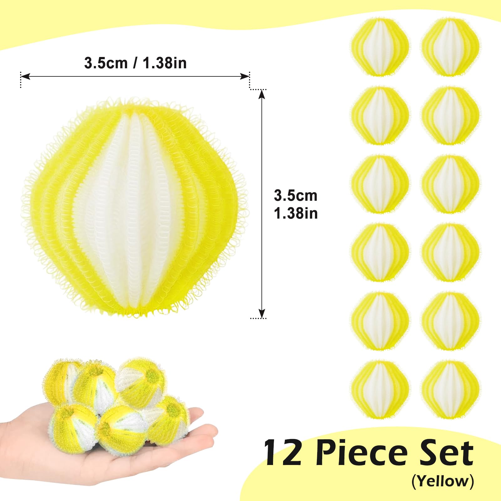 Quelcc Palline Bucato Gialle 12 Pezzi Antipelo 3,5 cm