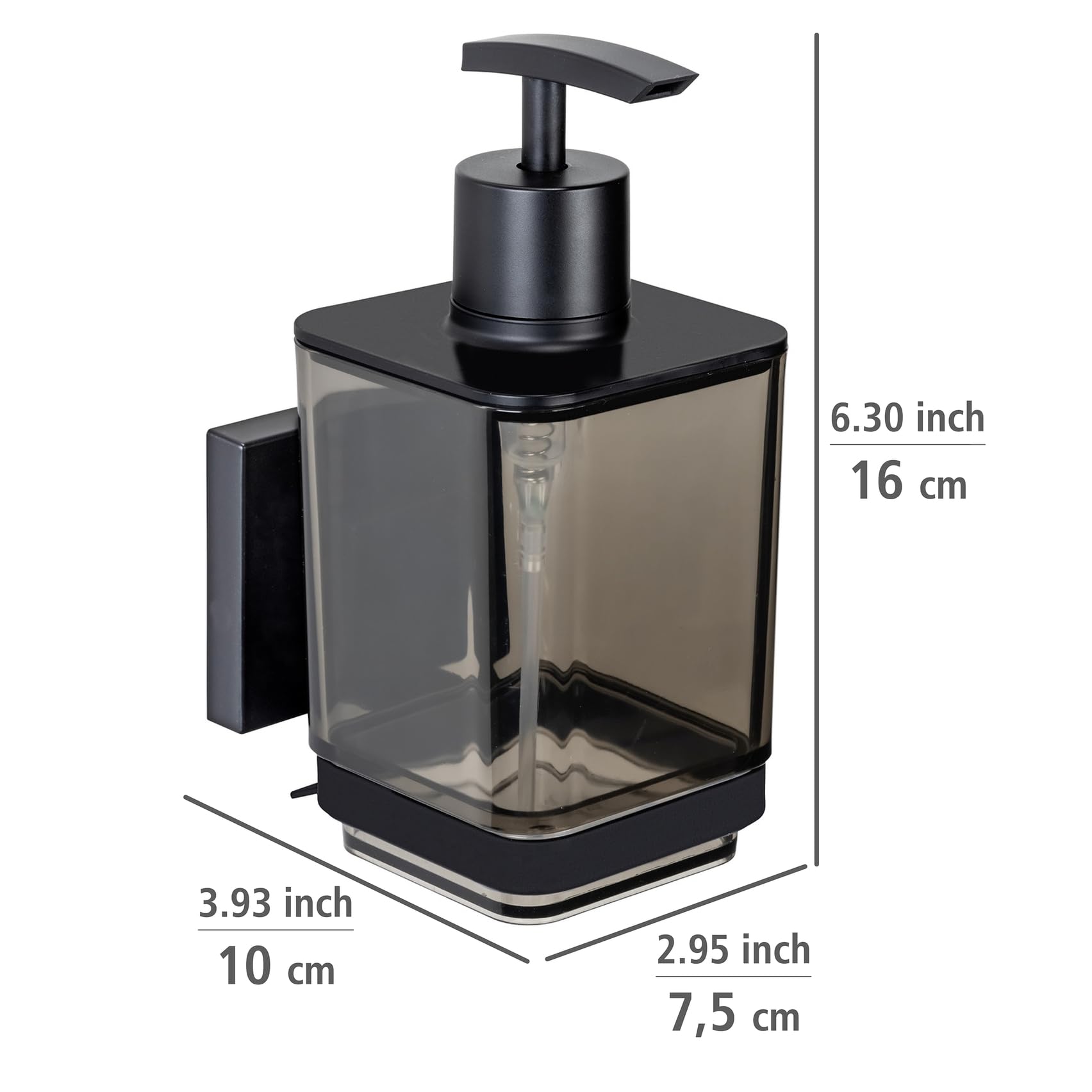 Wenko Vacuum-Loc Quadro Dispenser Sapone Nero 340 ml