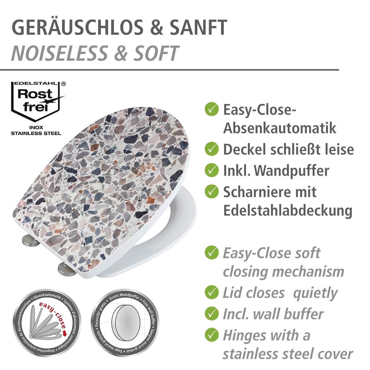 Wenko Terrazzo Copriwater Multicolore Chiusura Rallentata