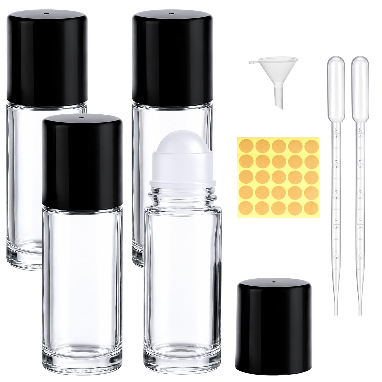 Quelcc bottiglie roll-on vetro 50 ml set 4 pezzi pipette