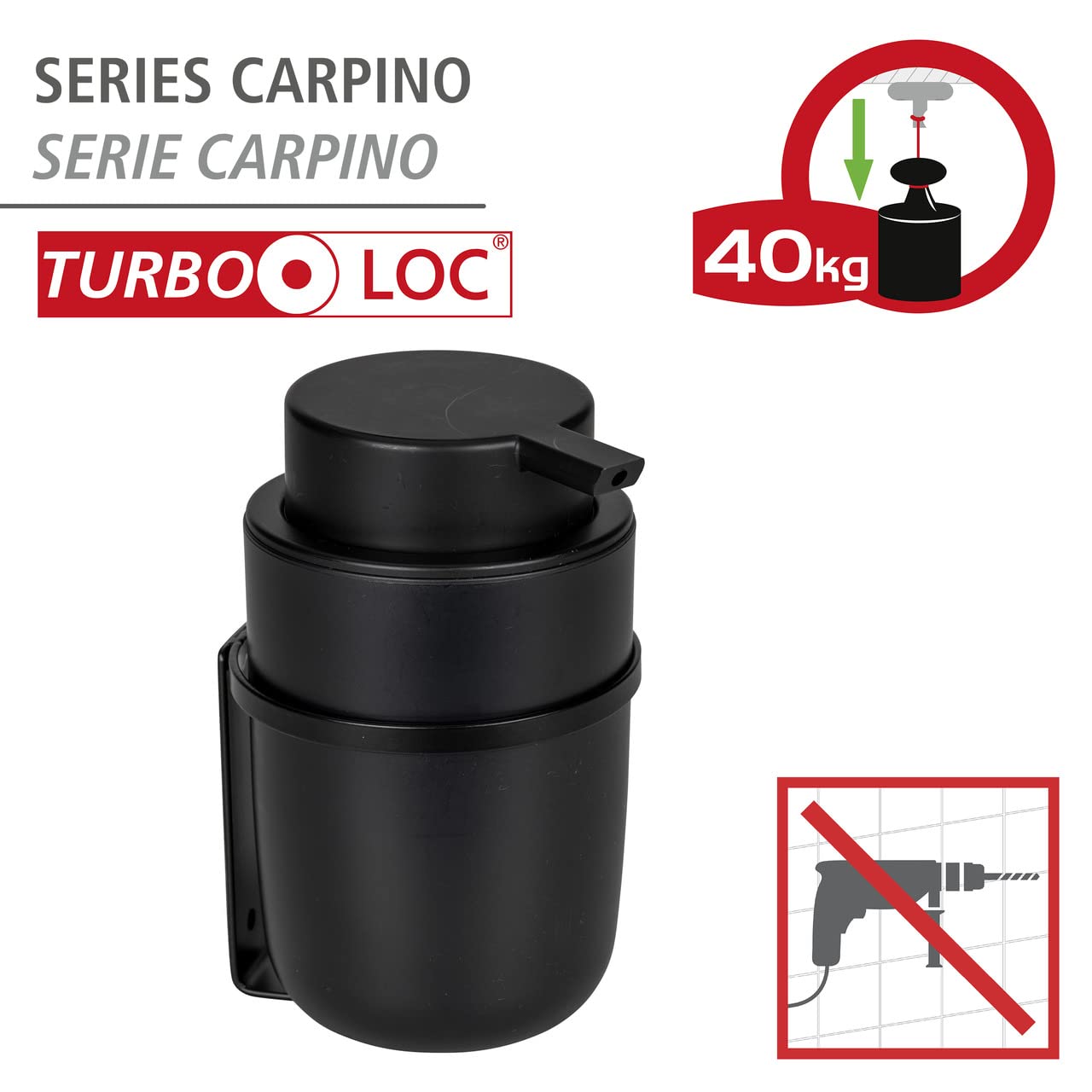 Wenko Turbo-Loc Carpino Dispenser Sapone Nero 250 ml