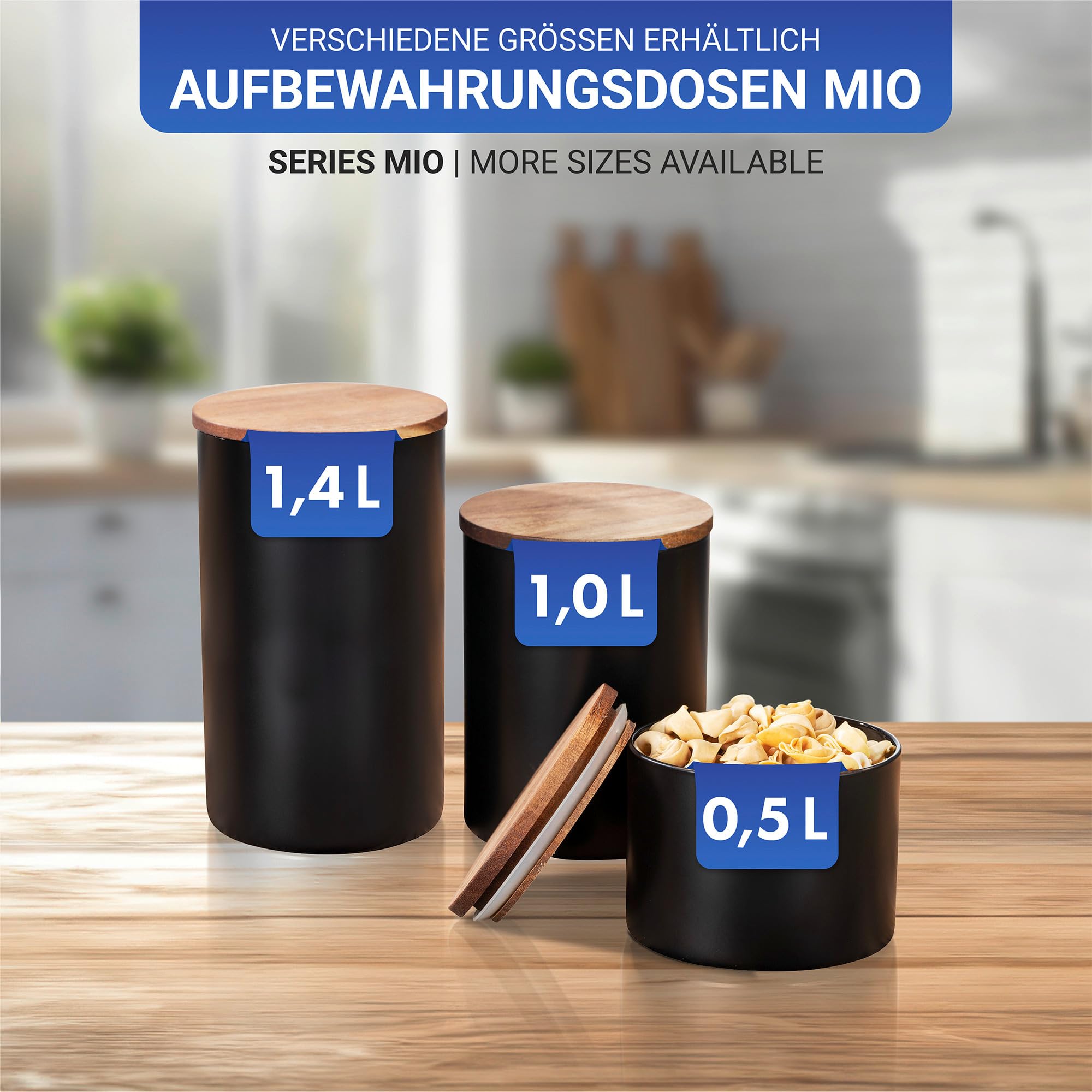 Wenko Black Outdoor Kitchen Mio Barattolo Vetro 1,0 l Nero