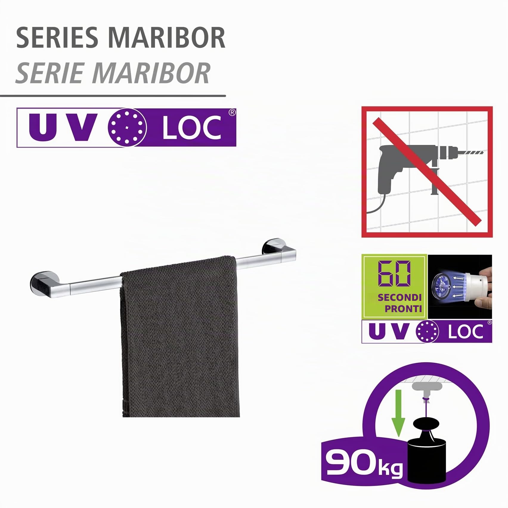 Wenko Maximex 25046100 Barra Portasciugamani 63,5 cm Cromata