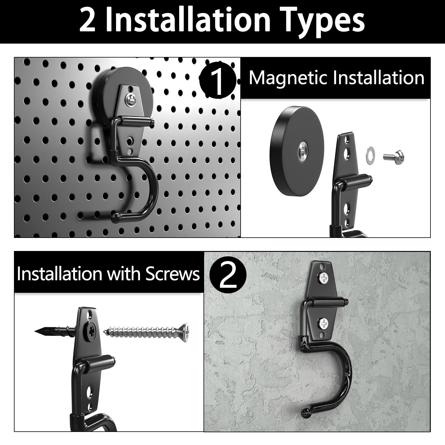 3-H Supporto Magnetico Scopa e Mocio Nero 4 Pezzi Metallo