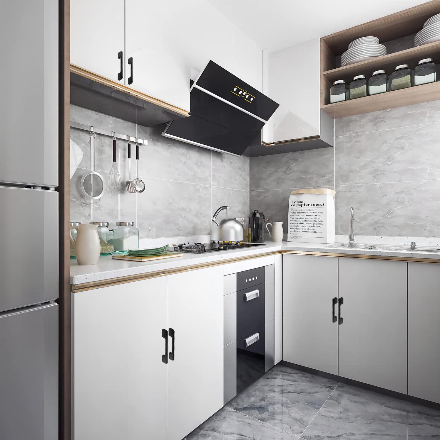 Lxoraziy Maniglie Cucina 160 mm 6 Pezzi Nere Zinco