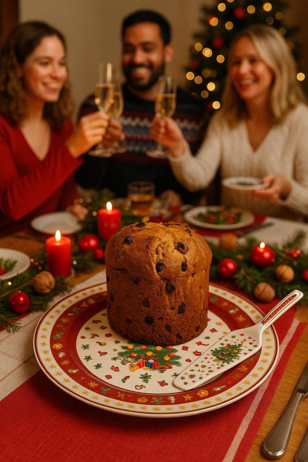 Cecaro piatto porta panettone ceramica natalizio con paletta
