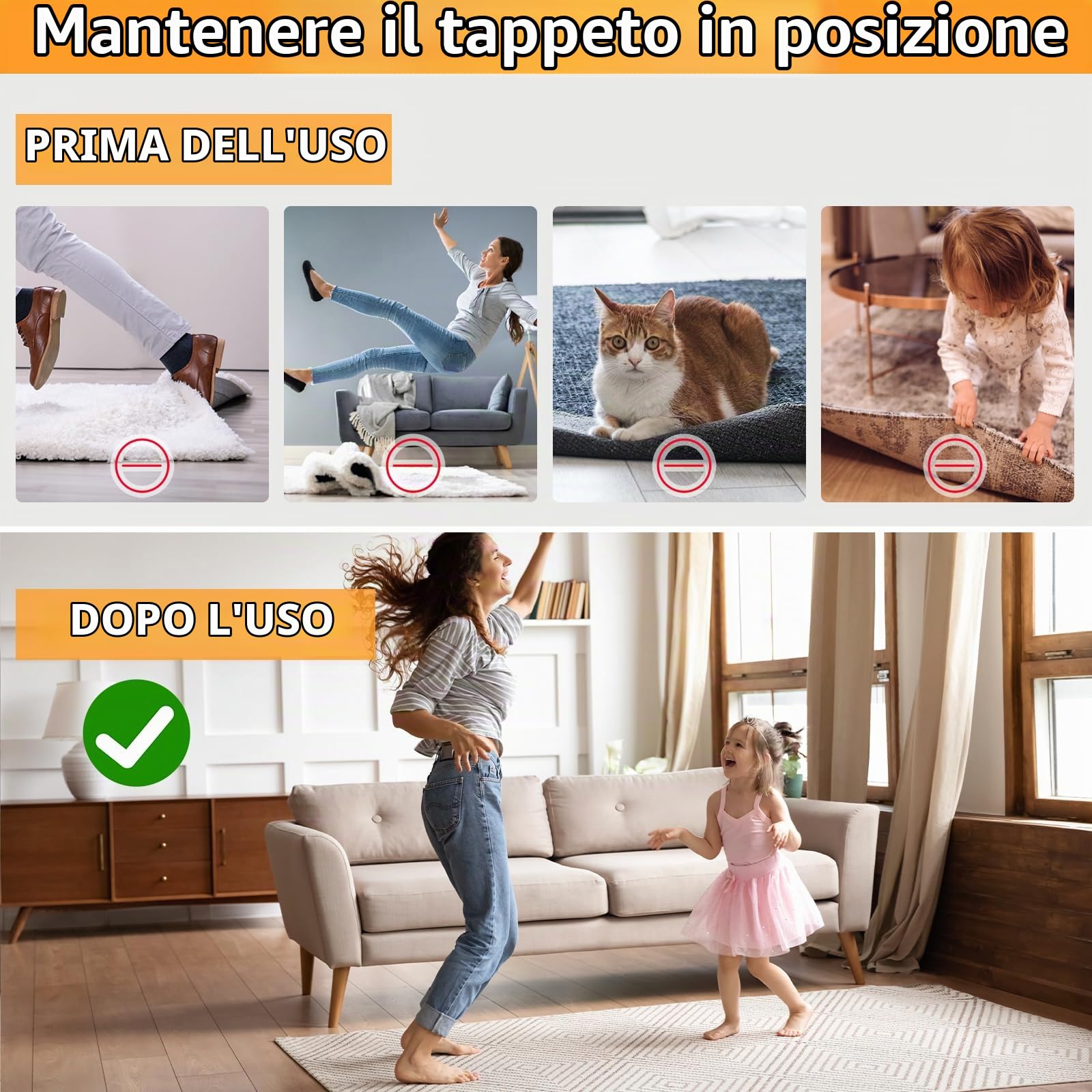 Quelcc Antiscivolo per Tappeti Biadesivo 32 Pezzi Lavabile