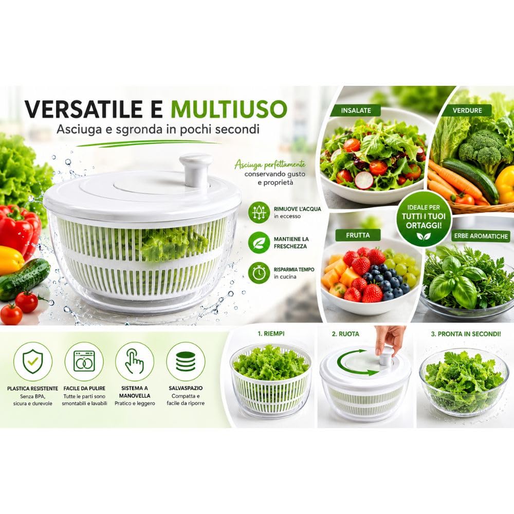 Cecaro Group Centrifuga Insalata 24 cm Plastica con Manopola