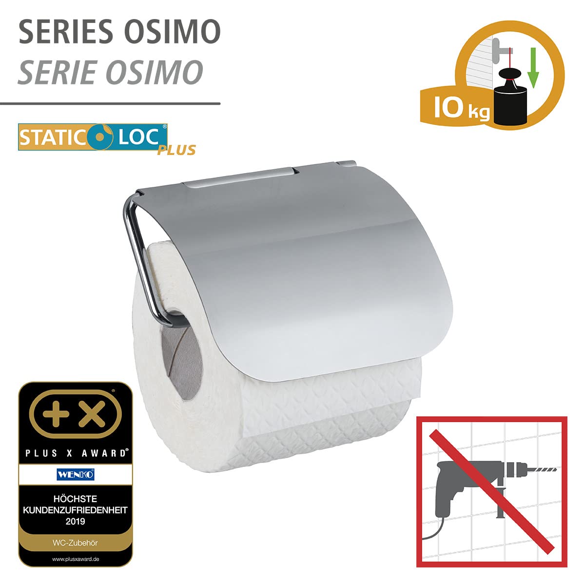 Wenko Static-Loc Plus Osimo portarotolo 13 cm senza forare