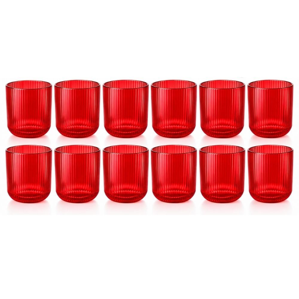 Cecaro Group set bicchieri rossi rigati vetro 270 ml 12 pezzi