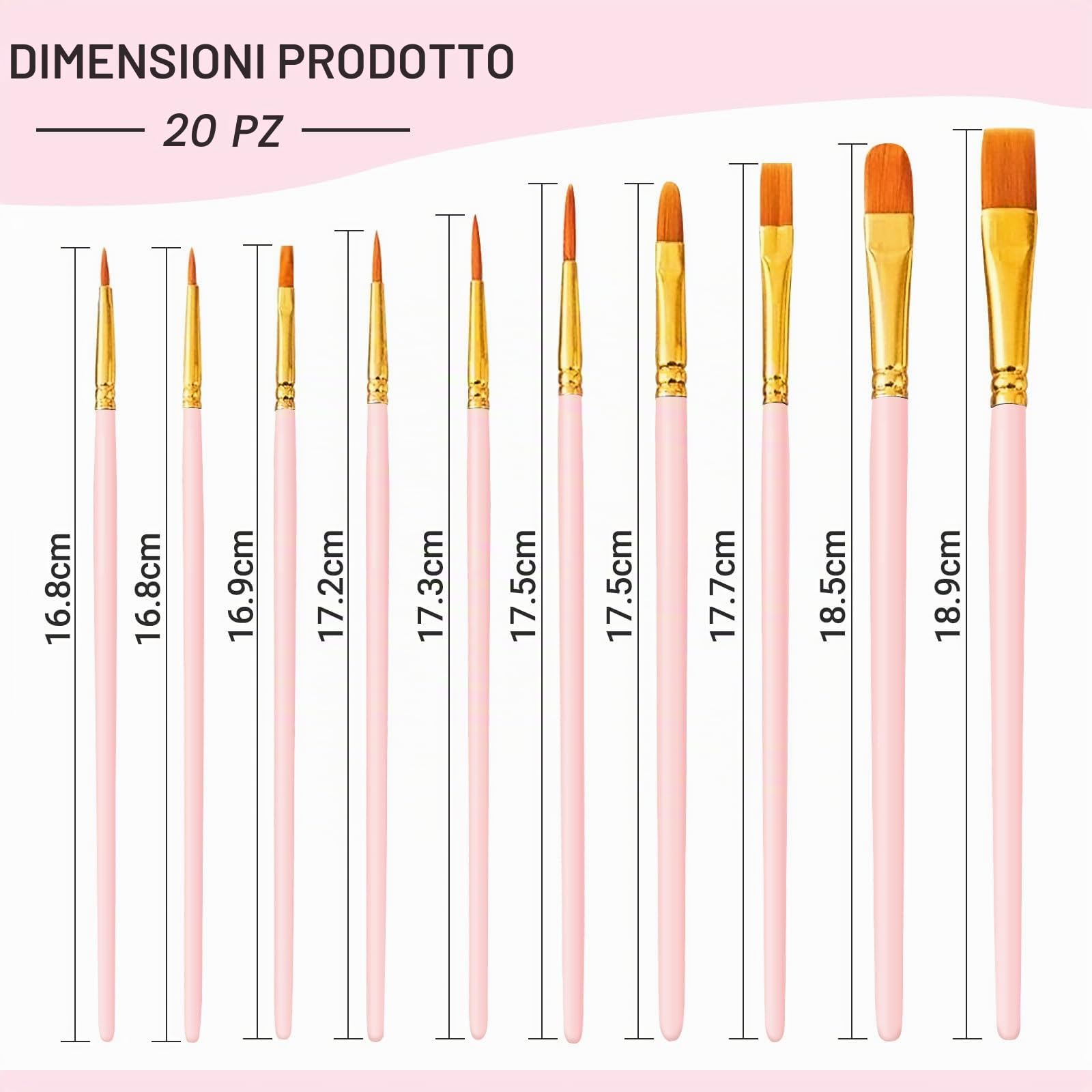 Quelcc set 20 pennelli pittura rosa acquerello acrilico nylon