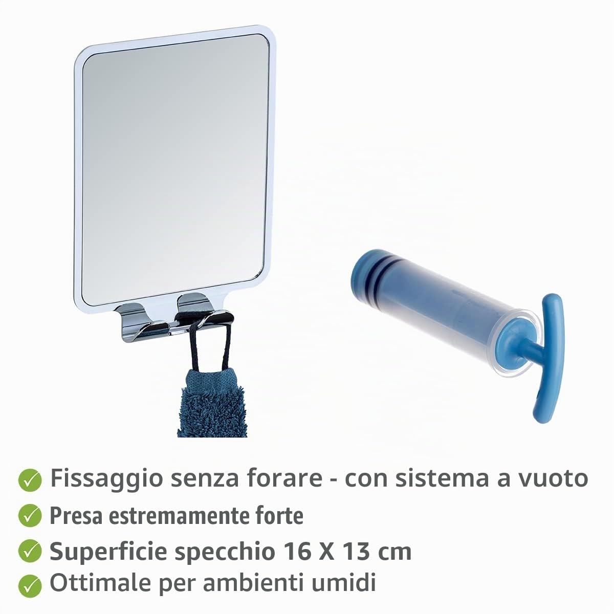 Wenko Vacuum-Loc Quadro specchio da parete senza forare lucido