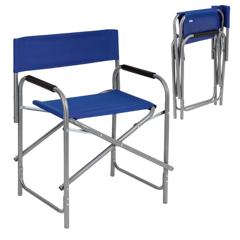 Cecaro Sedia da Regista Pieghevole Blu Acciaio 45x57x81 cm
