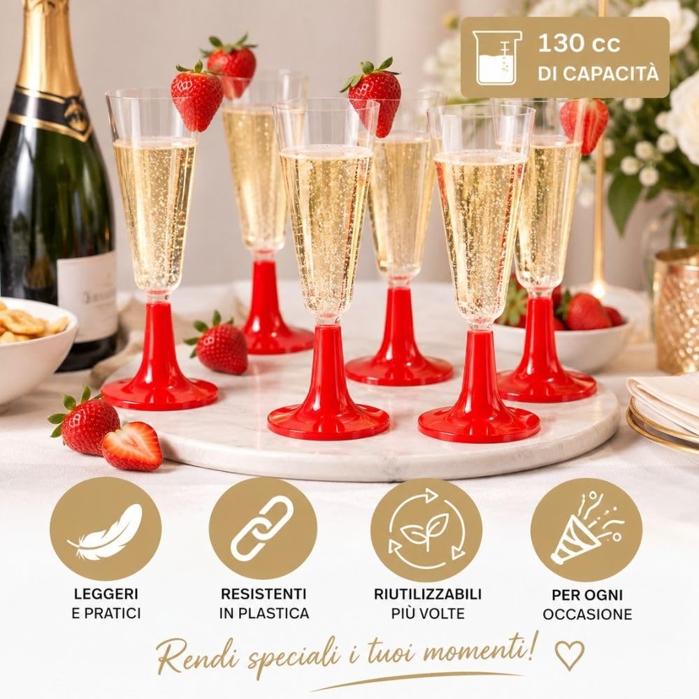 Cecaro Group Set 48 Flute Plastica 130 cc base rossa riutilizzabili