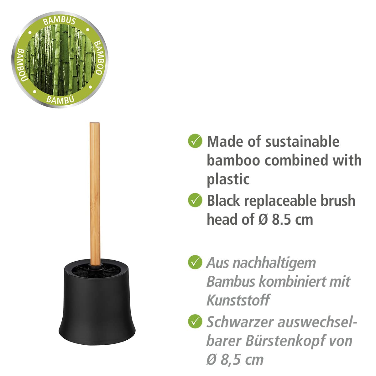Wenko Bambusa Set WC Portascopino Nero Naturale Ø14x38 cm