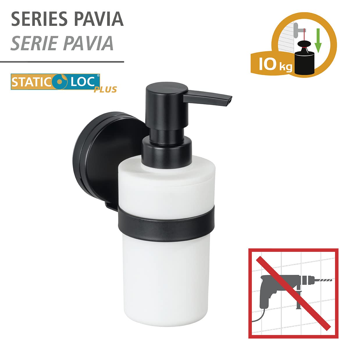 Wenko Pavia Static-Loc Plus dispenser sapone nero 220 ml