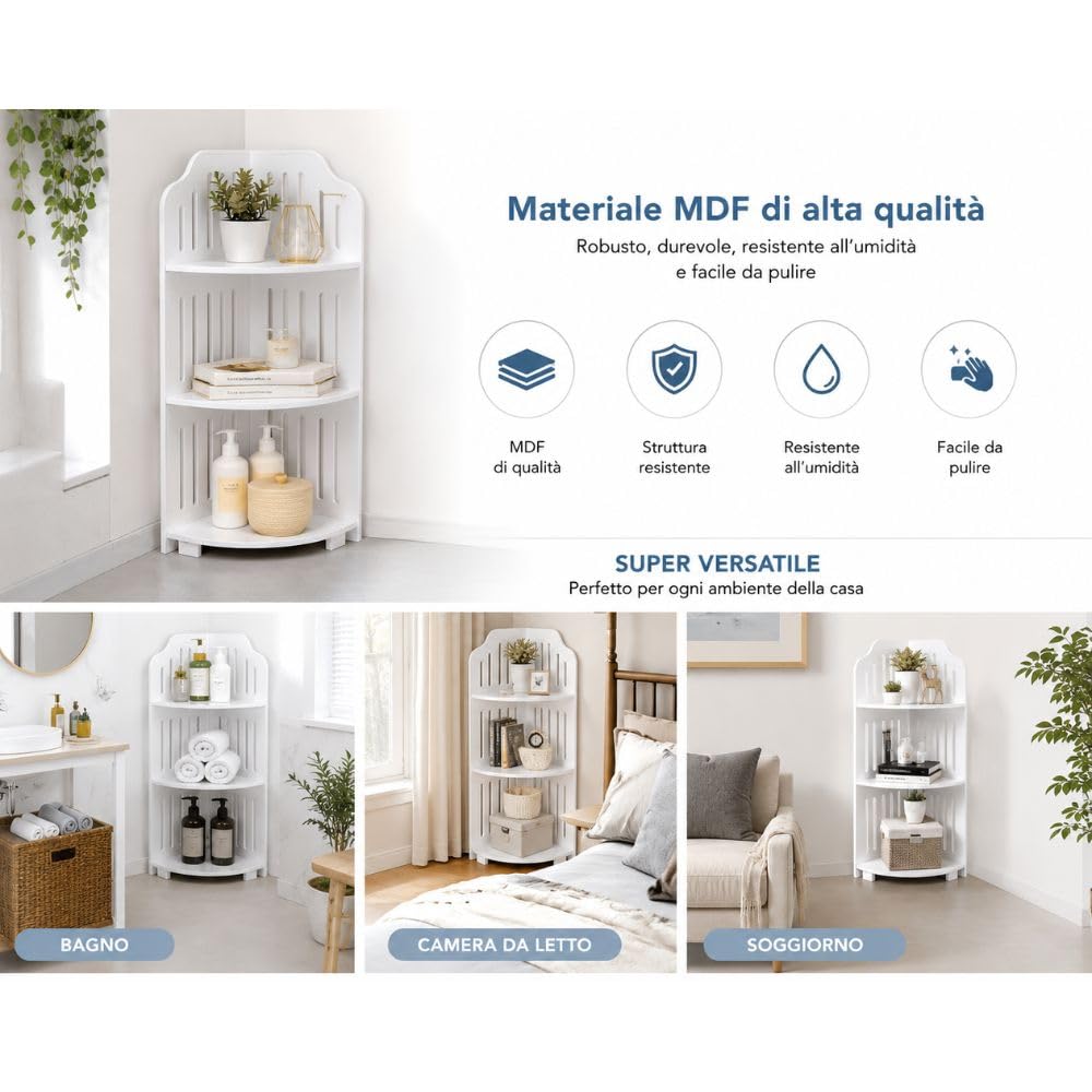 Cecaro Group Scaffale Angolare 3 Ripiani Bianco 80x20x20 cm MDF