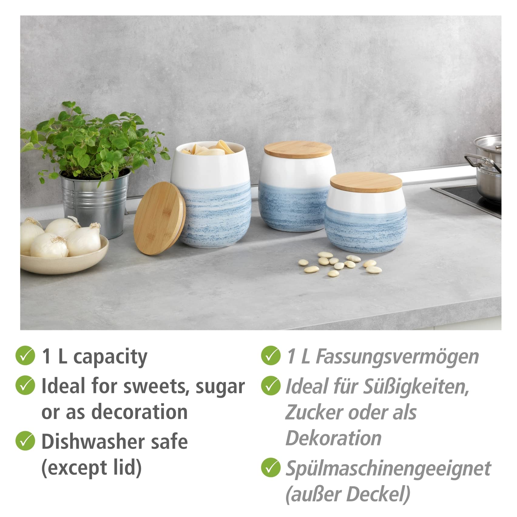 Wenko Mala barattolo ceramica bianco blu 1 l