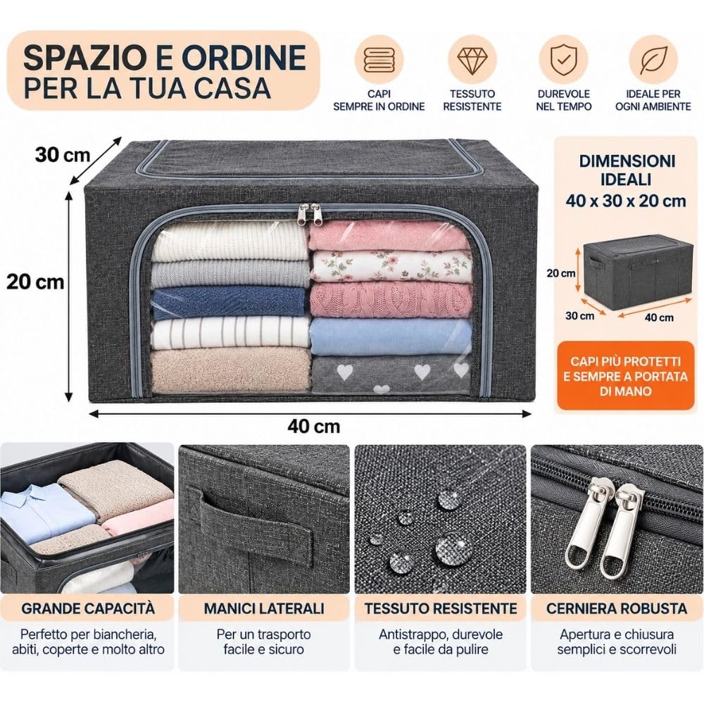 Cecaro Group Organizer Armadio 40x30x20 cm box tessuto grigio
