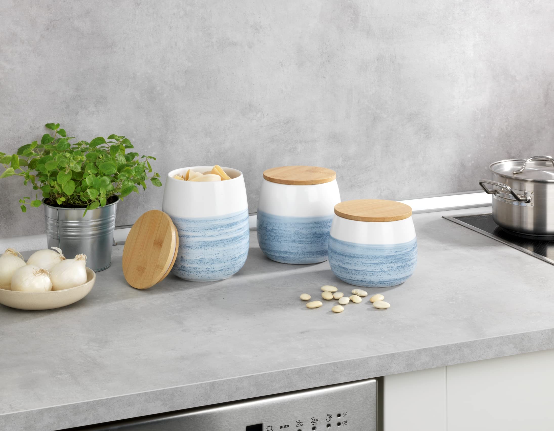 Wenko Mala barattolo ceramica bianco blu 1 l