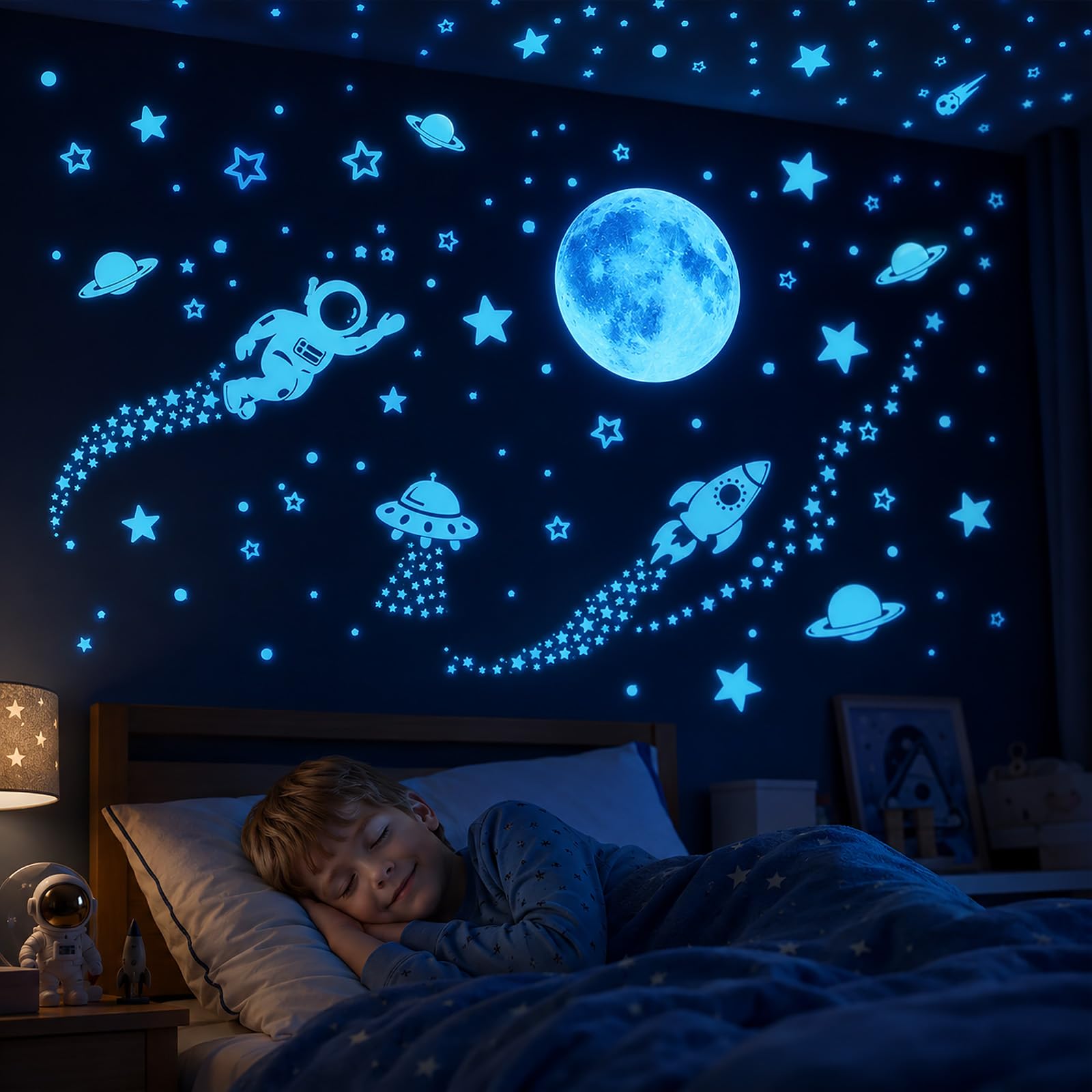 Quelcc Stelle e Luna Adesivi Fluorescenti 1513 Pezzi Blu Notte