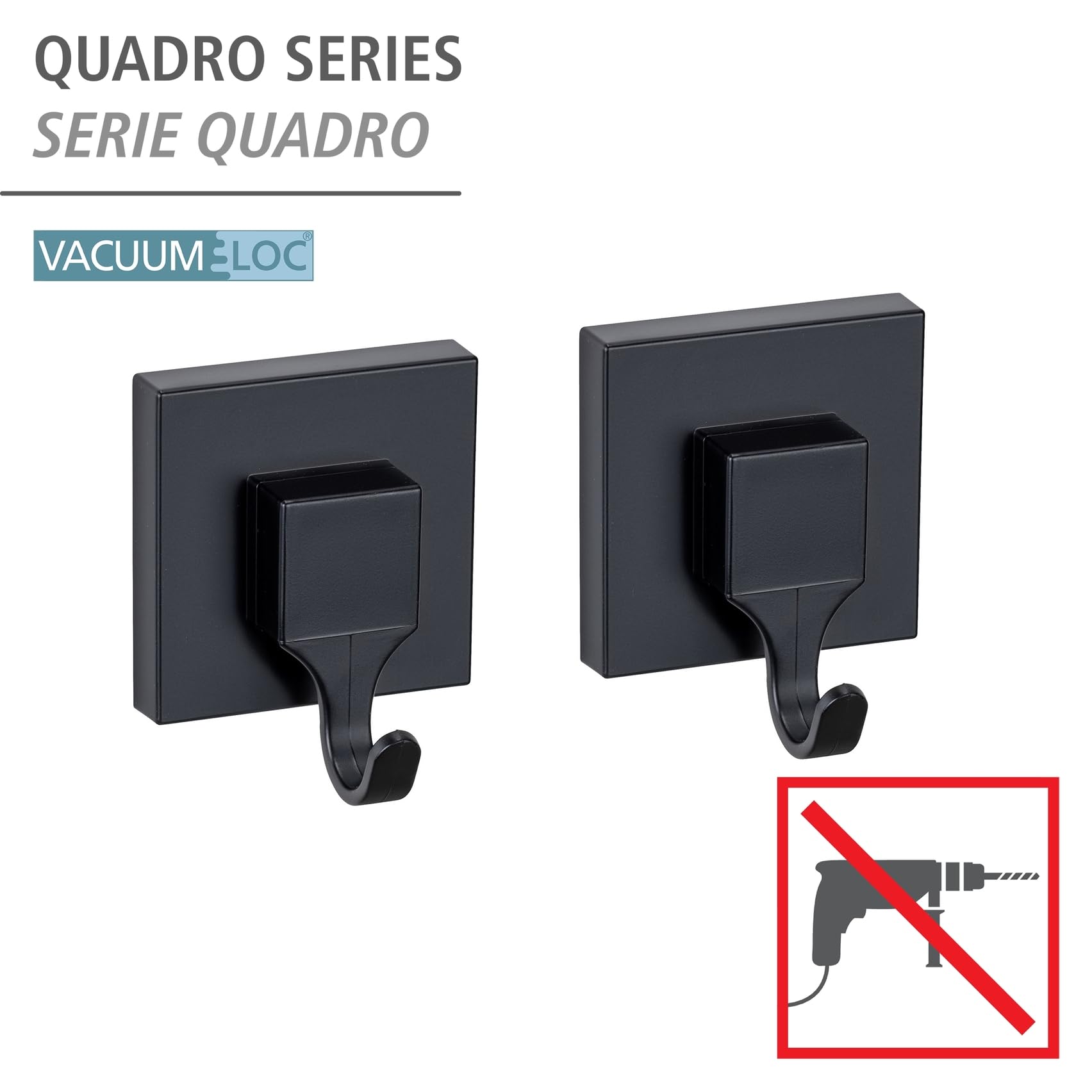 Wenko Vacuum-Loc Quadro ganci parete neri 2 pezzi senza forare