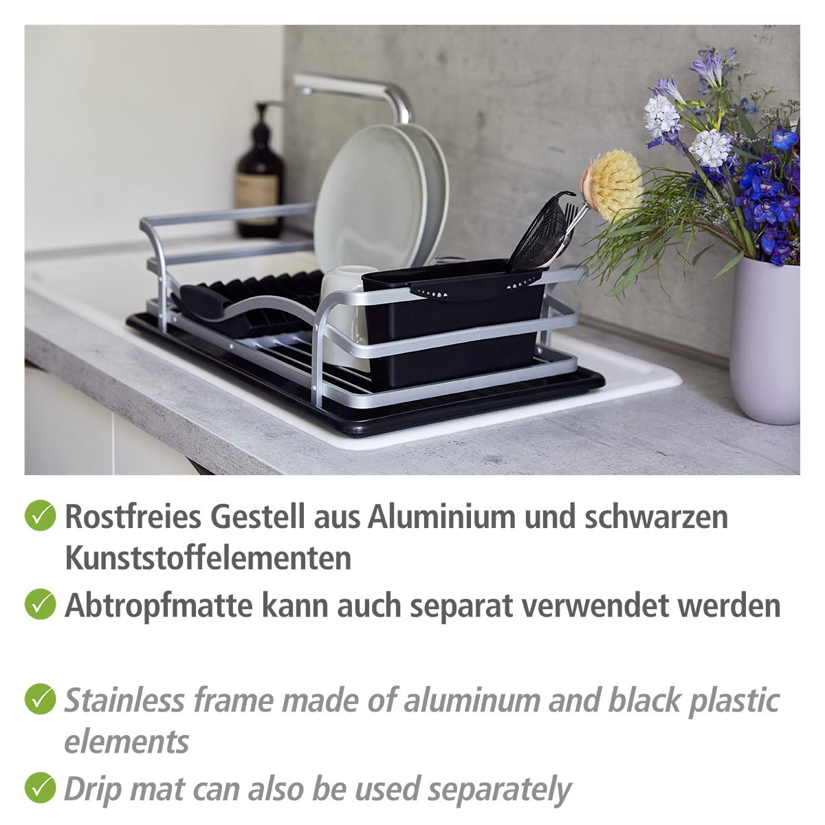 Wenko Alu scolapiatti alluminio 46,5 cm argento nero