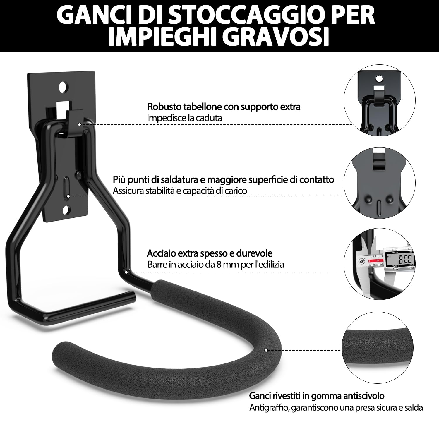 3-H gancio bici da muro acciaio 45 kg 8 pezzi