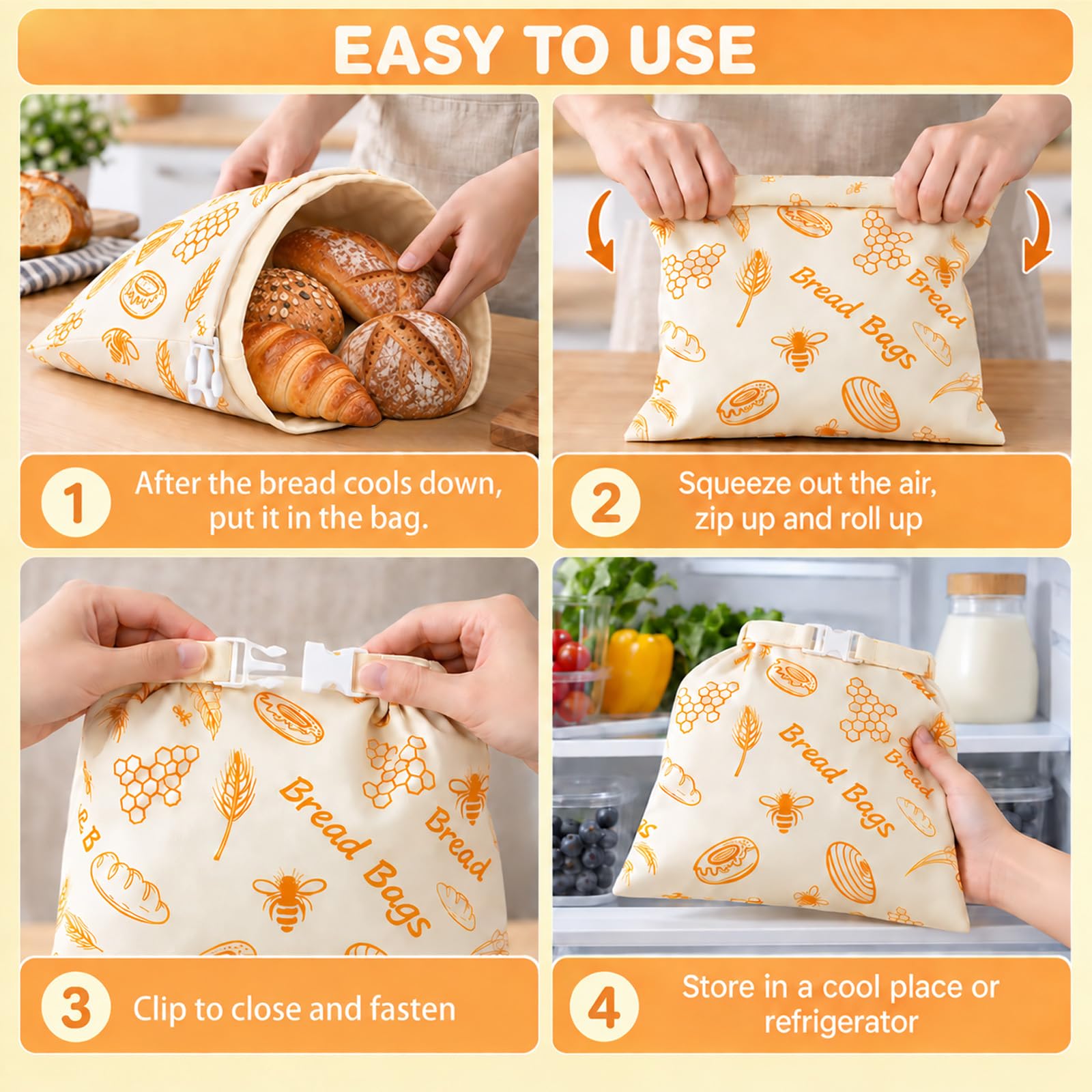 Quelcc Sacchetti Pane Cera d'Api 43x33 cm 2 Pezzi