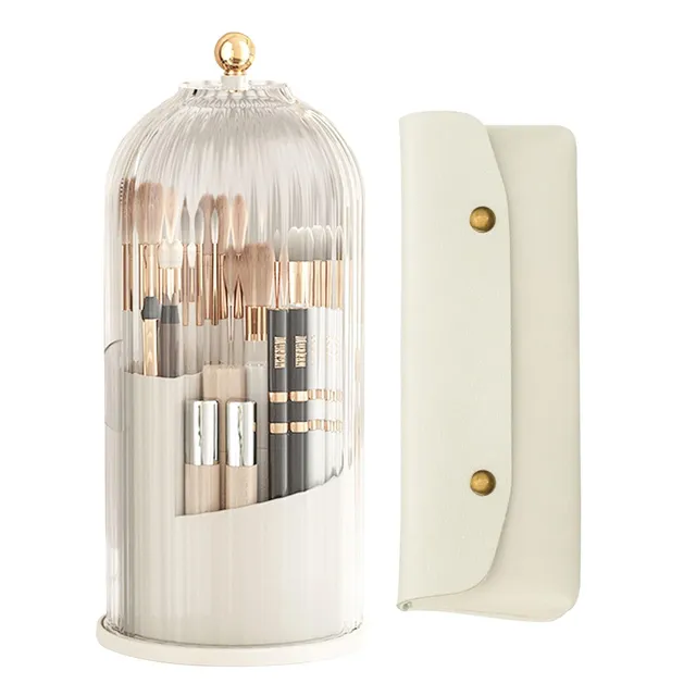 Gachiwar Porta Pennelli Trucco Girevole 360 Bianco Antipolvere