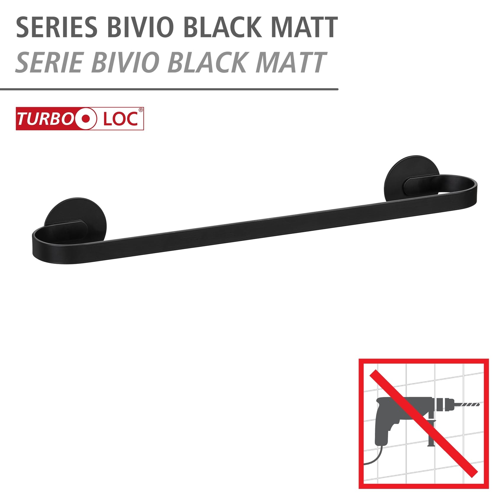 Wenko Bivio Turbo-Loc Uno Porta Asciugamani 40cm Nero Alluminio
