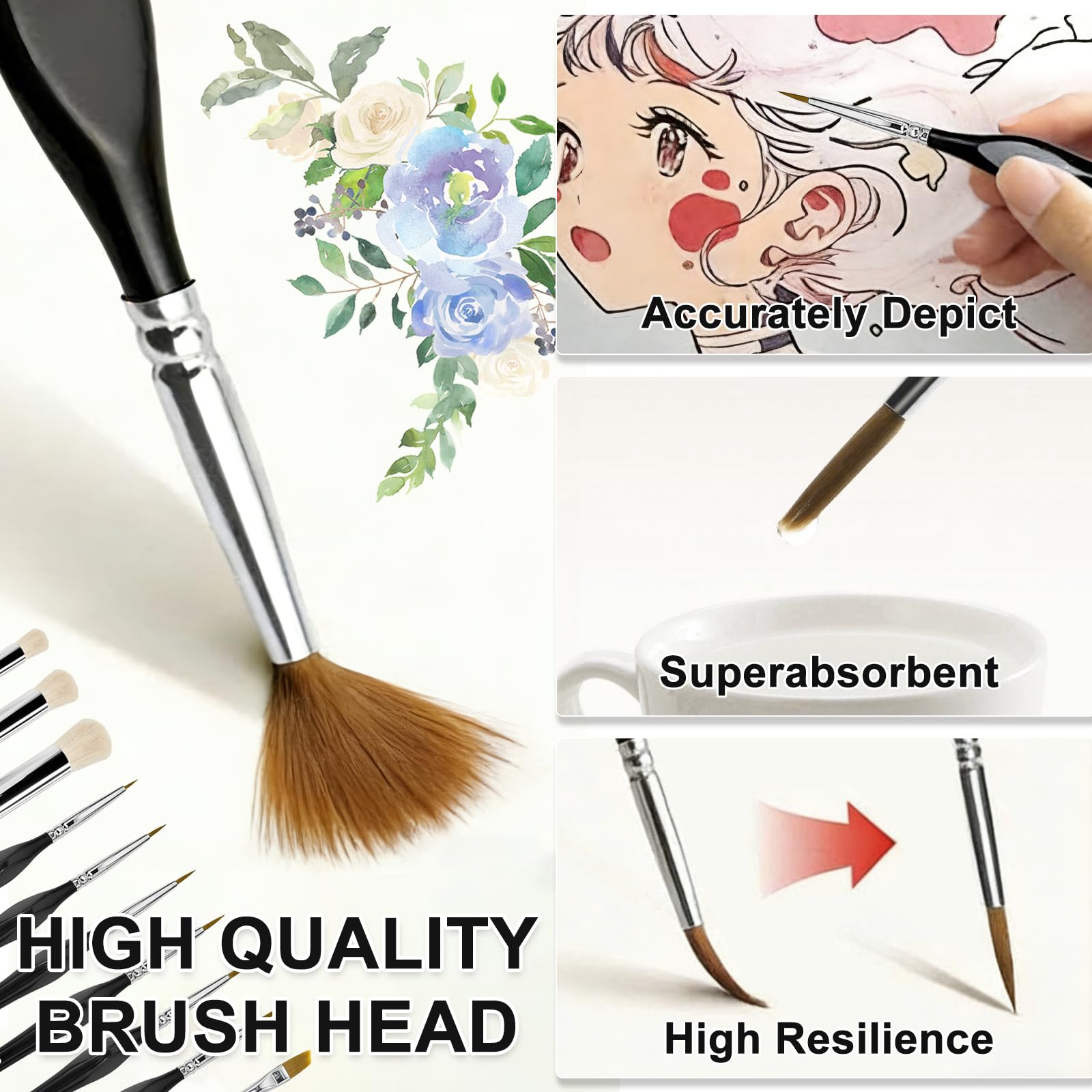 Quelcc Set Pennelli Miniature 10 Pezzi Dry Brush Dettagli