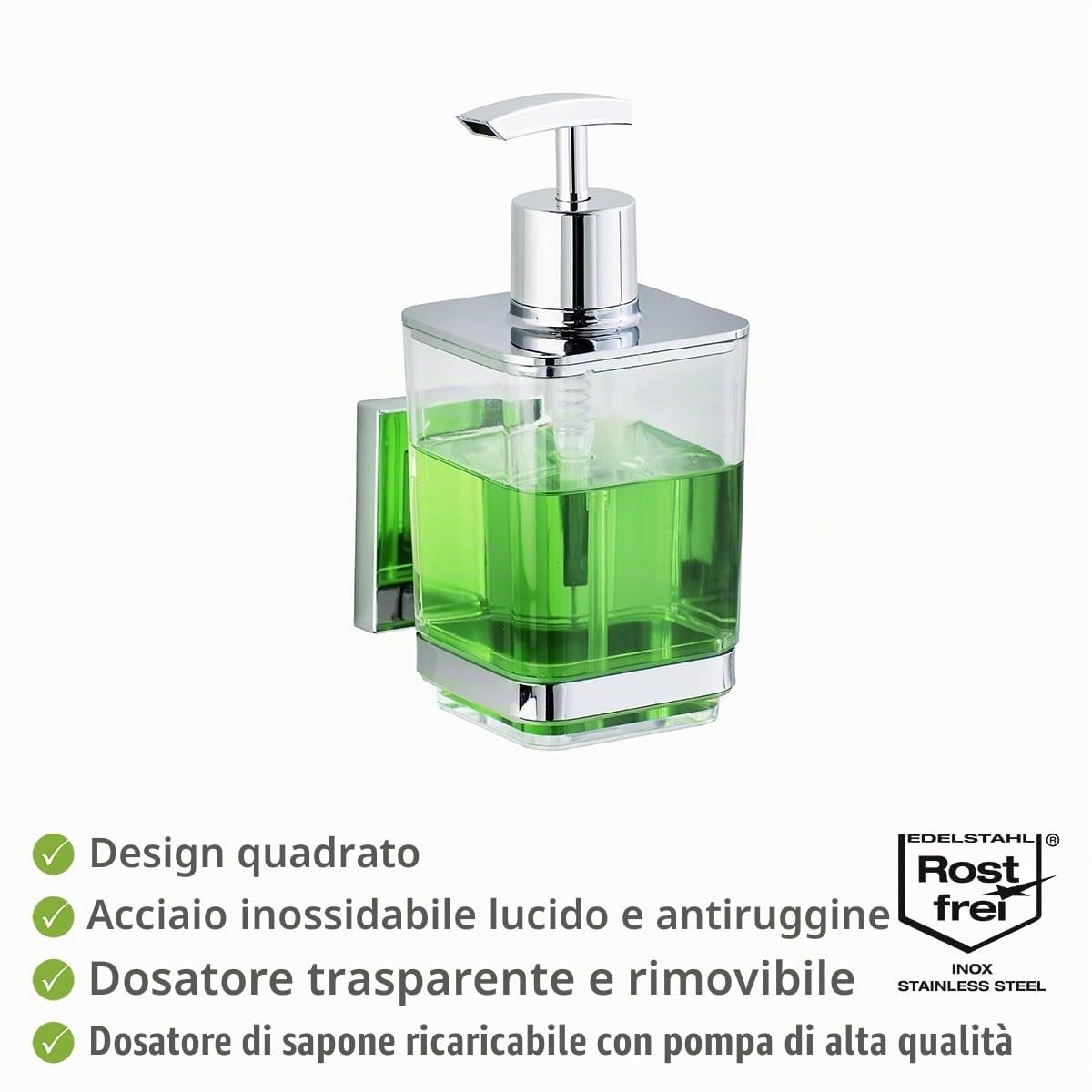 Wenko Vacuum-Loc Quadro dispenser sapone acciaio 330 ml
