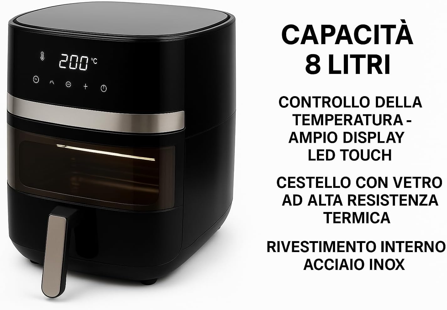 Cecaro Group Friggitrice Aria Bistecchiera 2 in 1 8 litri