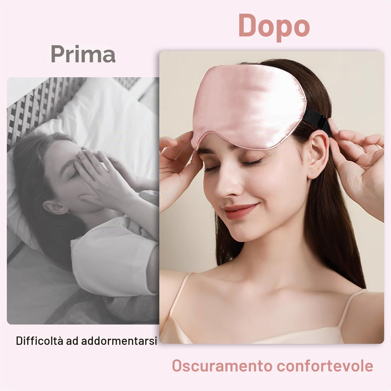 Quelcc Maschera Occhi Notte in Seta 2 pz Rosa Oscurante