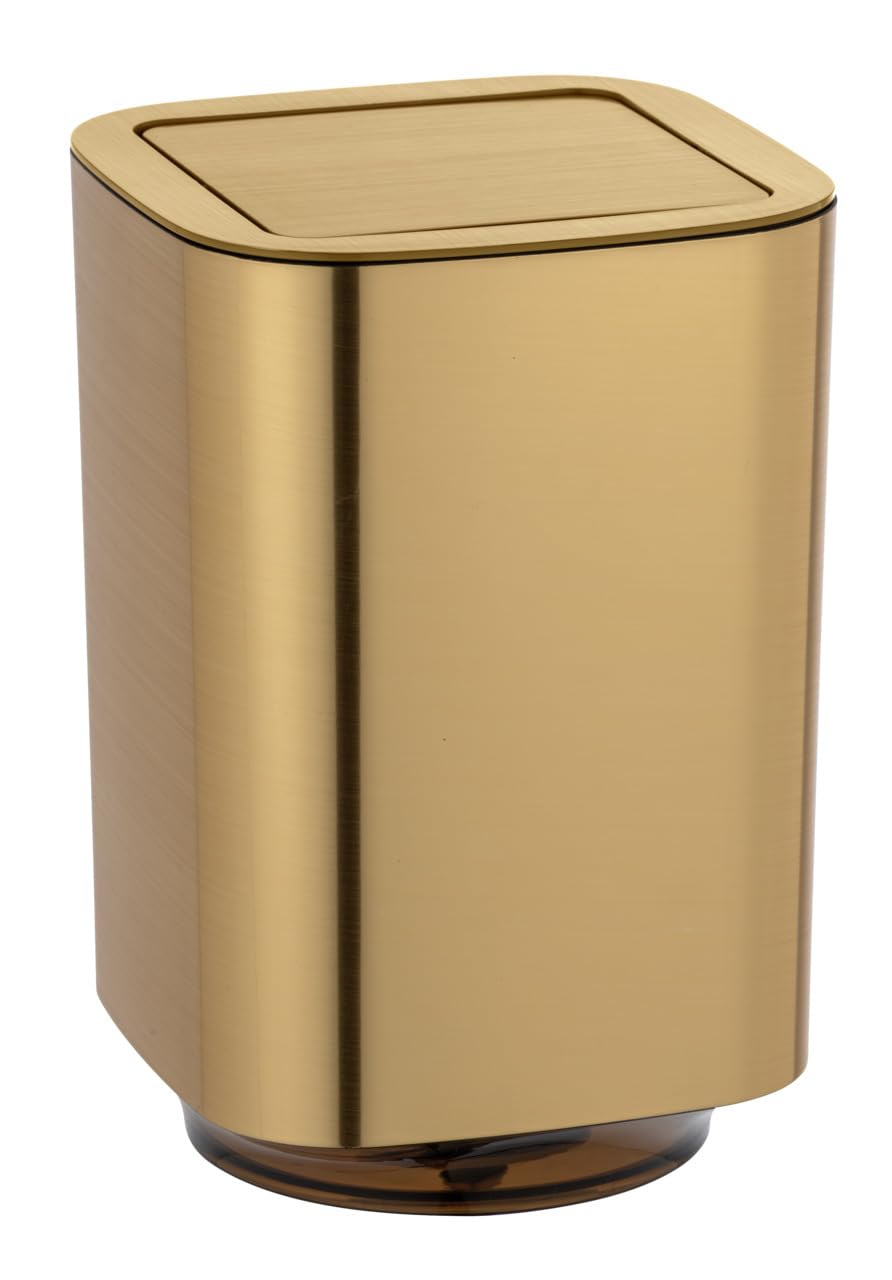Wenko Pattumiera Bagno Oro 5,5 L con Coperchio Basculante