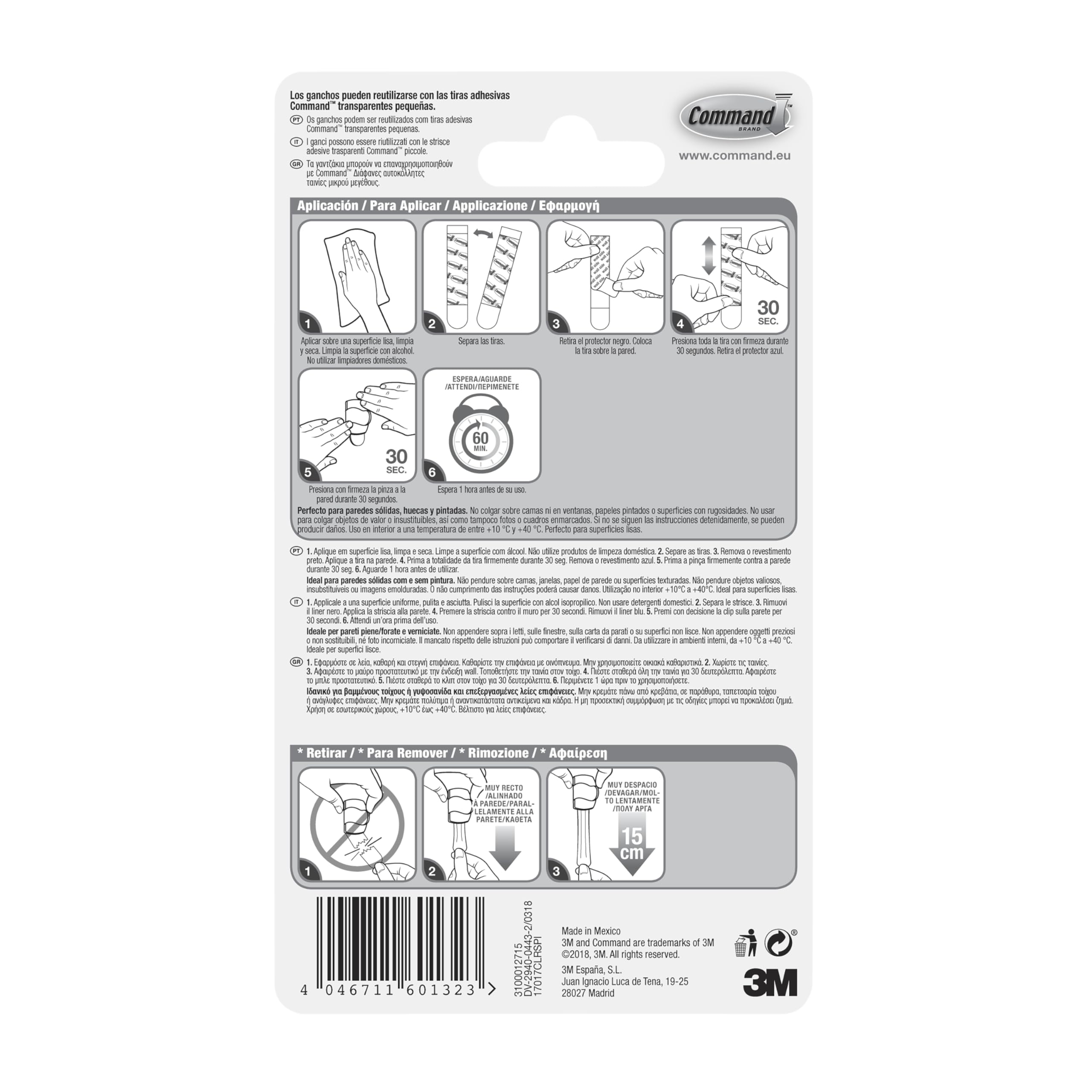 Command 17017CLR Clip Fermacavi Trasparente 4 Pezzi Senza Forare