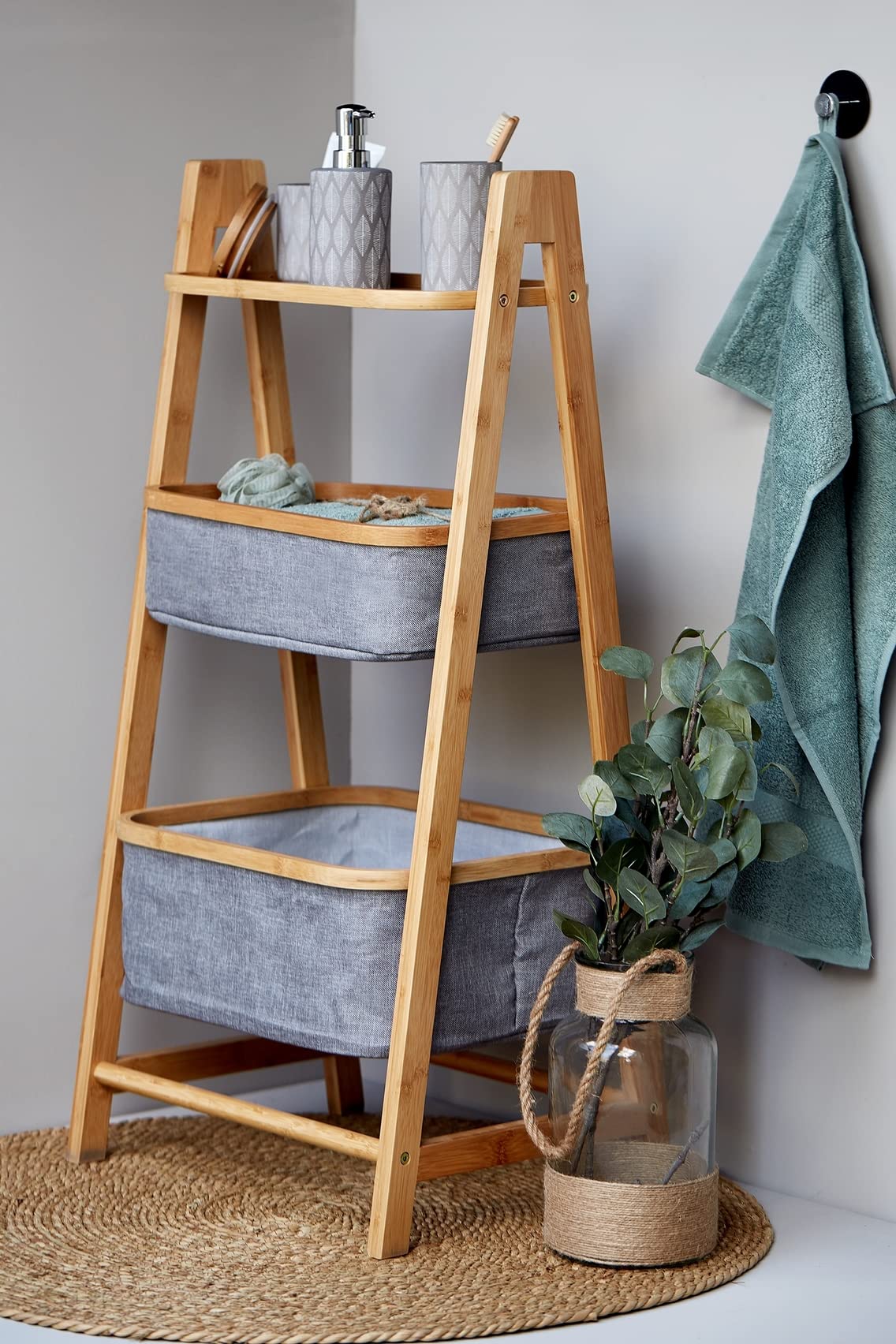 Wenko Bahari scaffale in bambù con 2 cesti 44x91x34 cm